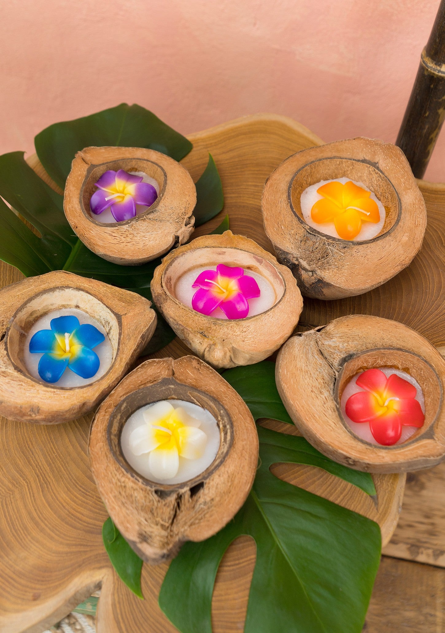 Namaste Flower Candle in Coconut Shell