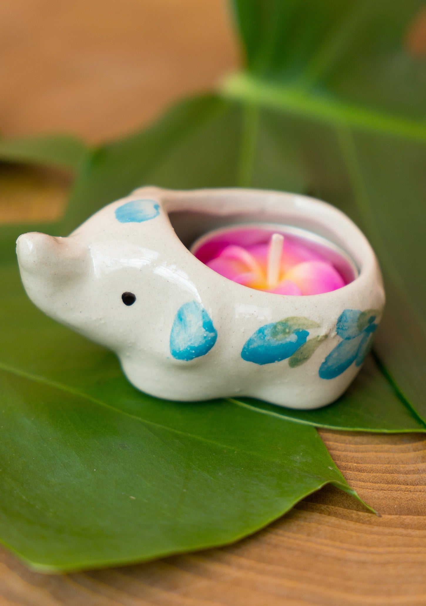 Ceramic Elephant with Flower Tealight