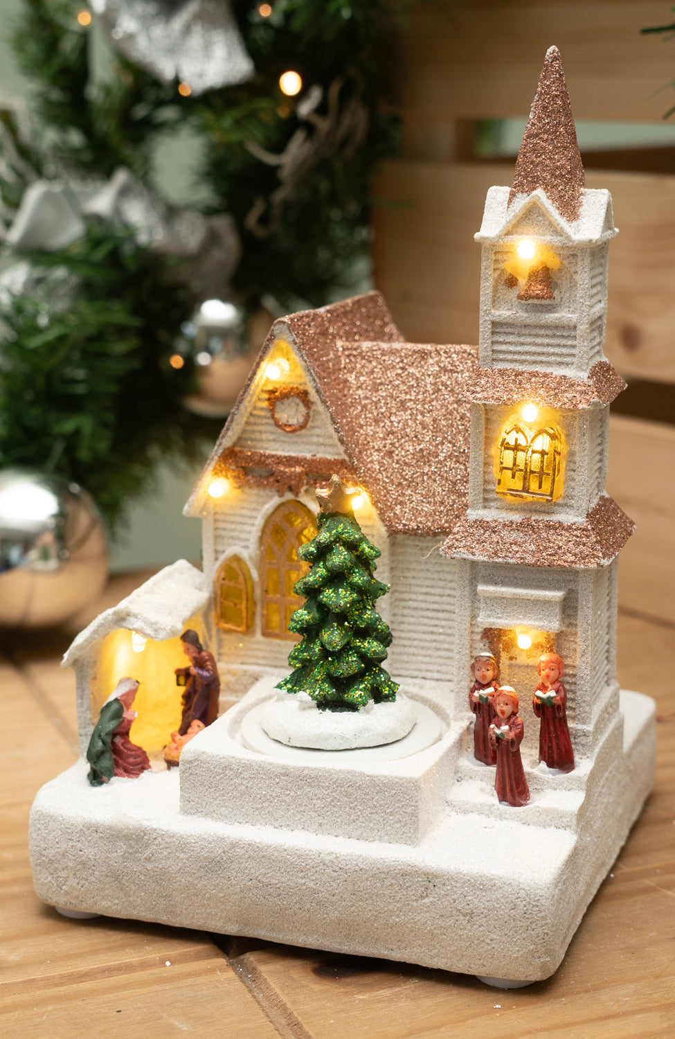 Christmas Church Decoration with Rotating Christmas Tree