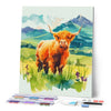 Figured'Art Highland Cow in Valley Scene Diamond Painting Kit