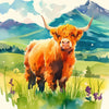 Figured'Art Highland Cow in Valley Scene Diamond Painting Kit