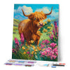 Figured'Art Highland Cow with Wildflowers Scene Diamond Painting Kit