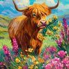 Figured'Art Highland Cow with Wildflowers Scene Diamond Painting Kit