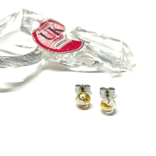 Helen Chalmers Clear & Gold Whisky Bottle Small Stud Earrings