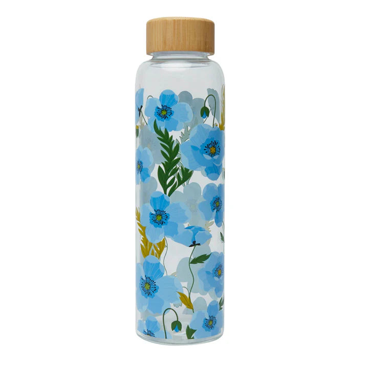Belly Button Designs Blue Poppy Glass Water Bottle