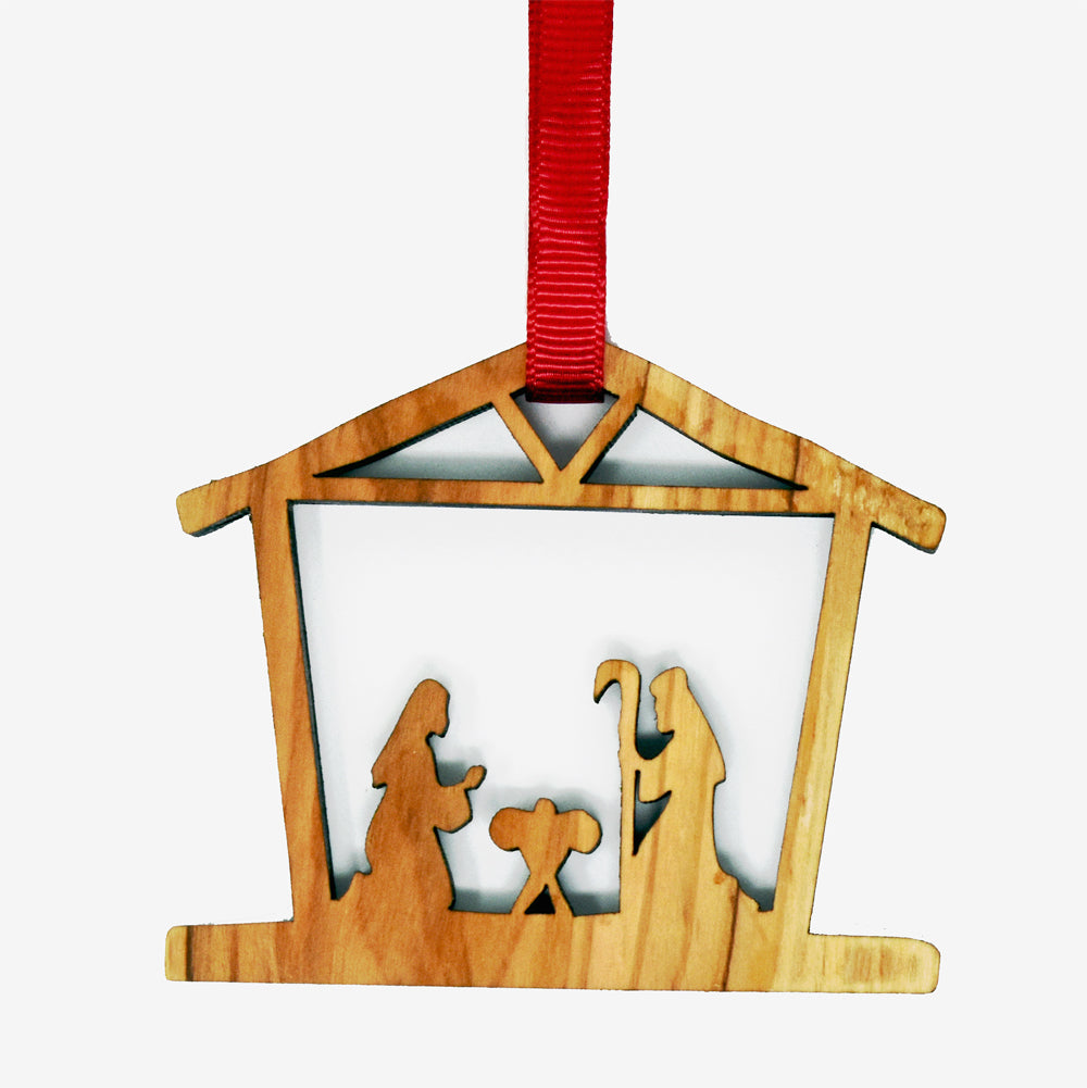 Olive Wood Cut Out Stable Nativity Decoration