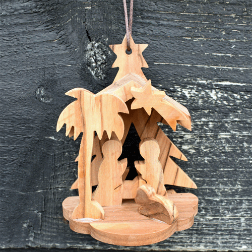 Olive Wood Hanging Nativity Scene - Tree