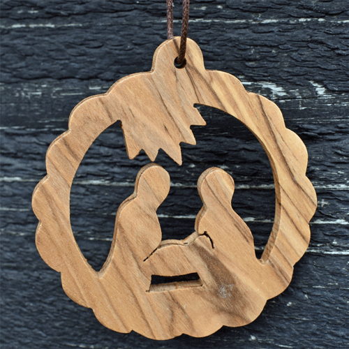 Olive Wood Round Nativity Decoration