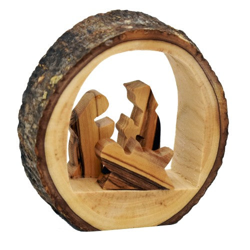 Olive Wood Small Bark Nativity Scene