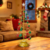 Lit Gold Metal Tree with Red and Green Baubles