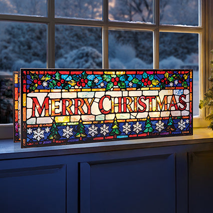Light up Stained Glass 'Merry Christmas' Tabletop