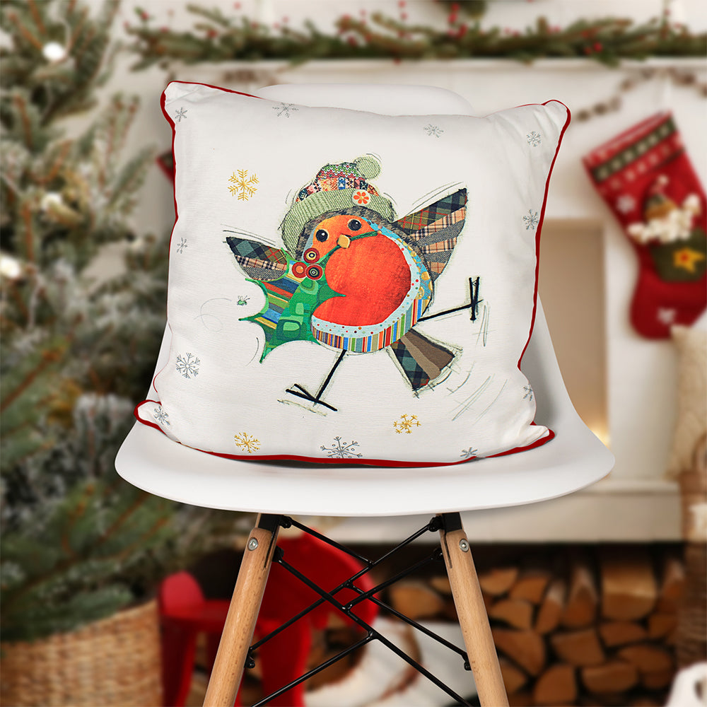 Christmas Bug Art Robin Cushion