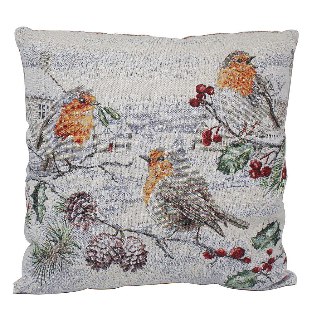 Christmas Trio of Robins Cushion