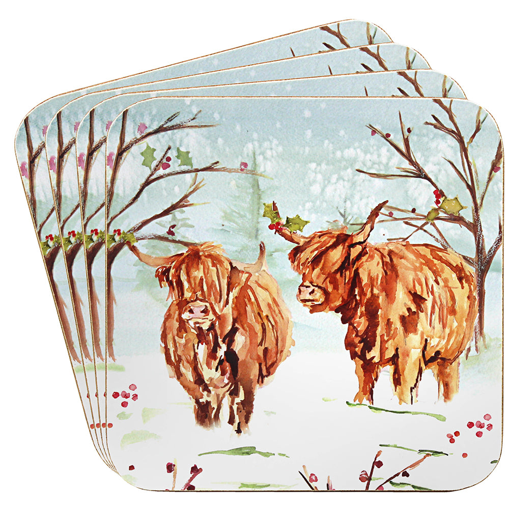 Christmas Highland Cow Coaster Set