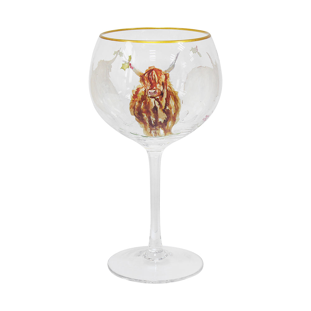 Christmas Highland Cow Gin Glass