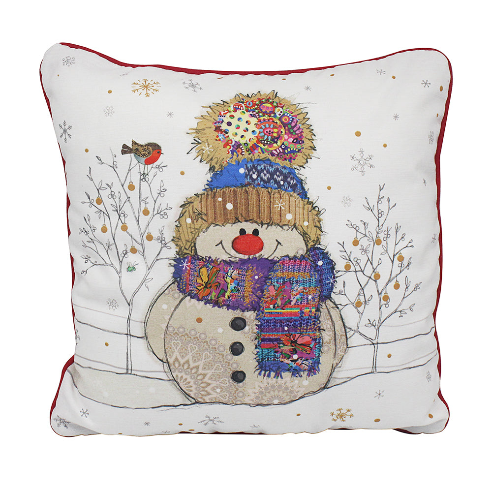 Christmas Bug Art Snowman Cushion