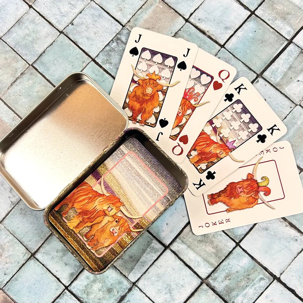 Highland Coos Playing Cards in a Tin
