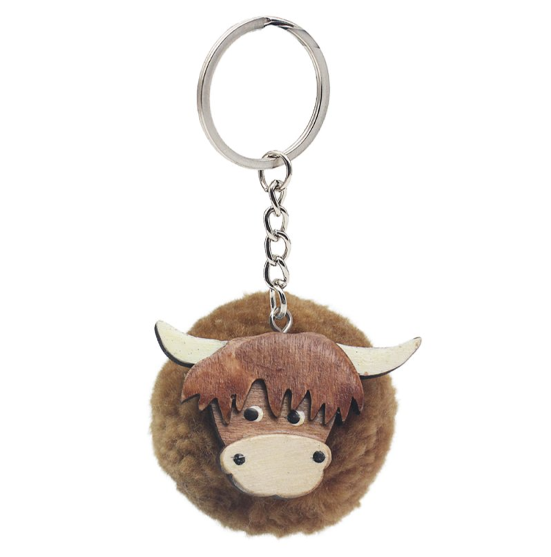 Highland Cow Pom Pom Keyring