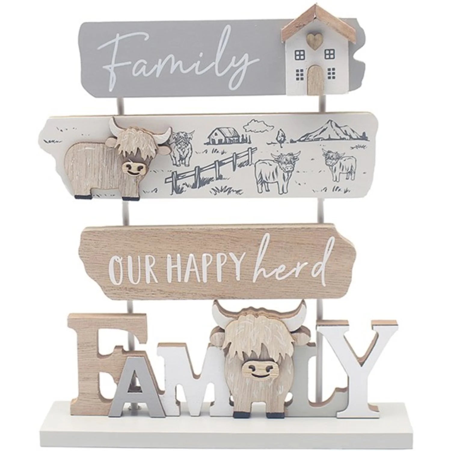 Highland Cow Family Tiered Plaque