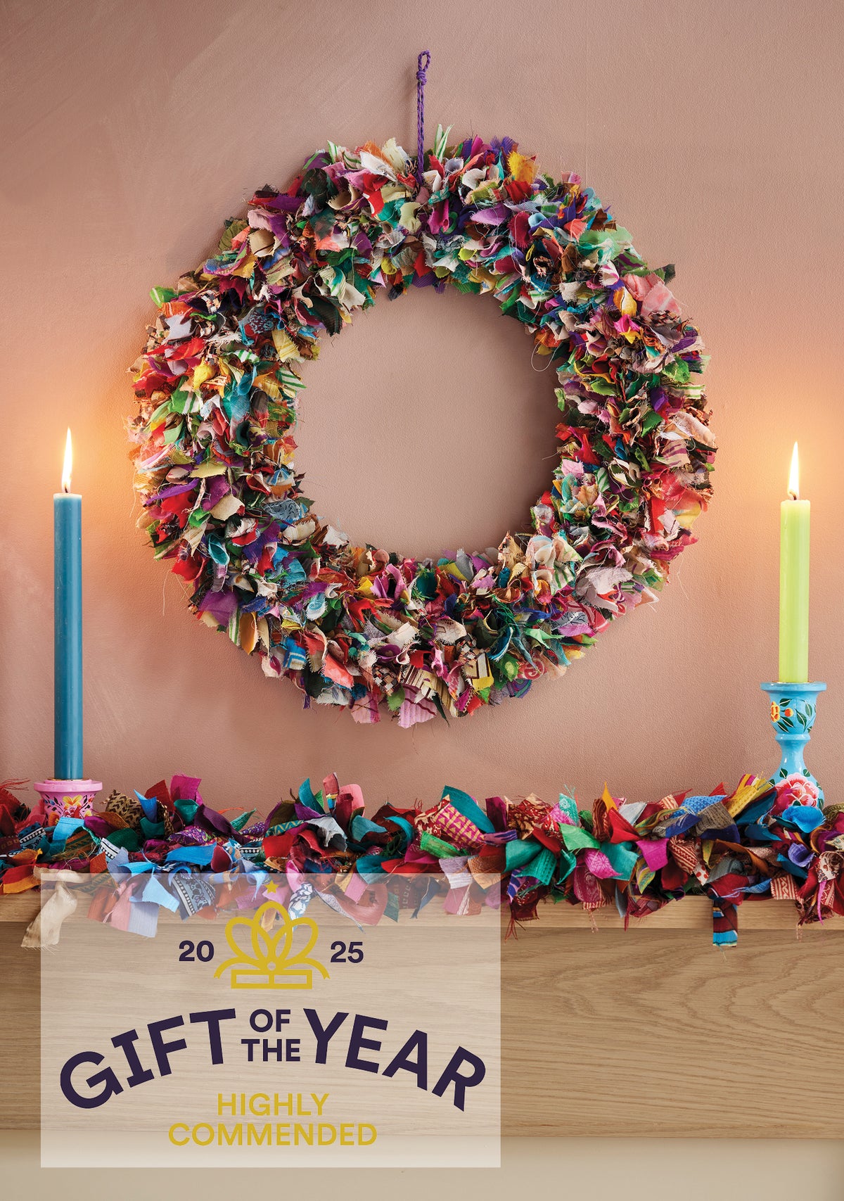 Recycled Sari Wreath - Large, Multicoloured