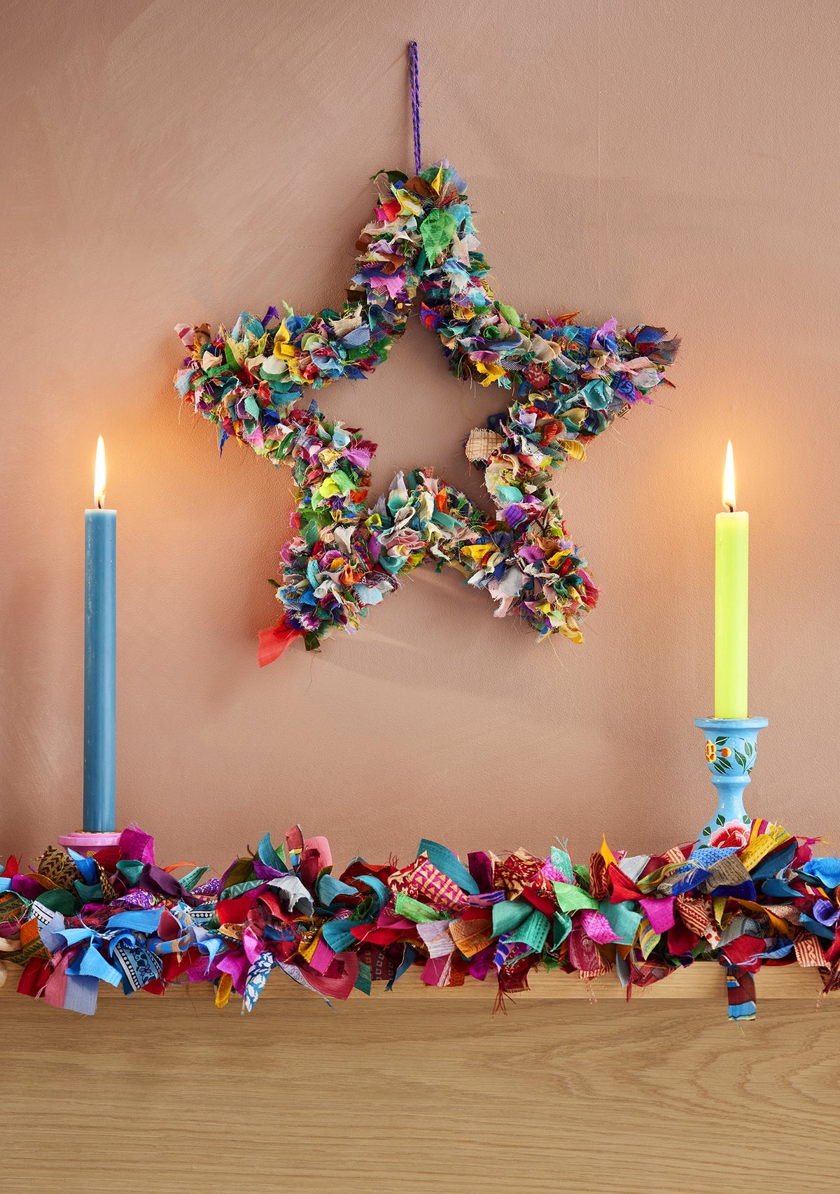 Recycled Sari Star Wreath - Small, Multicoloured