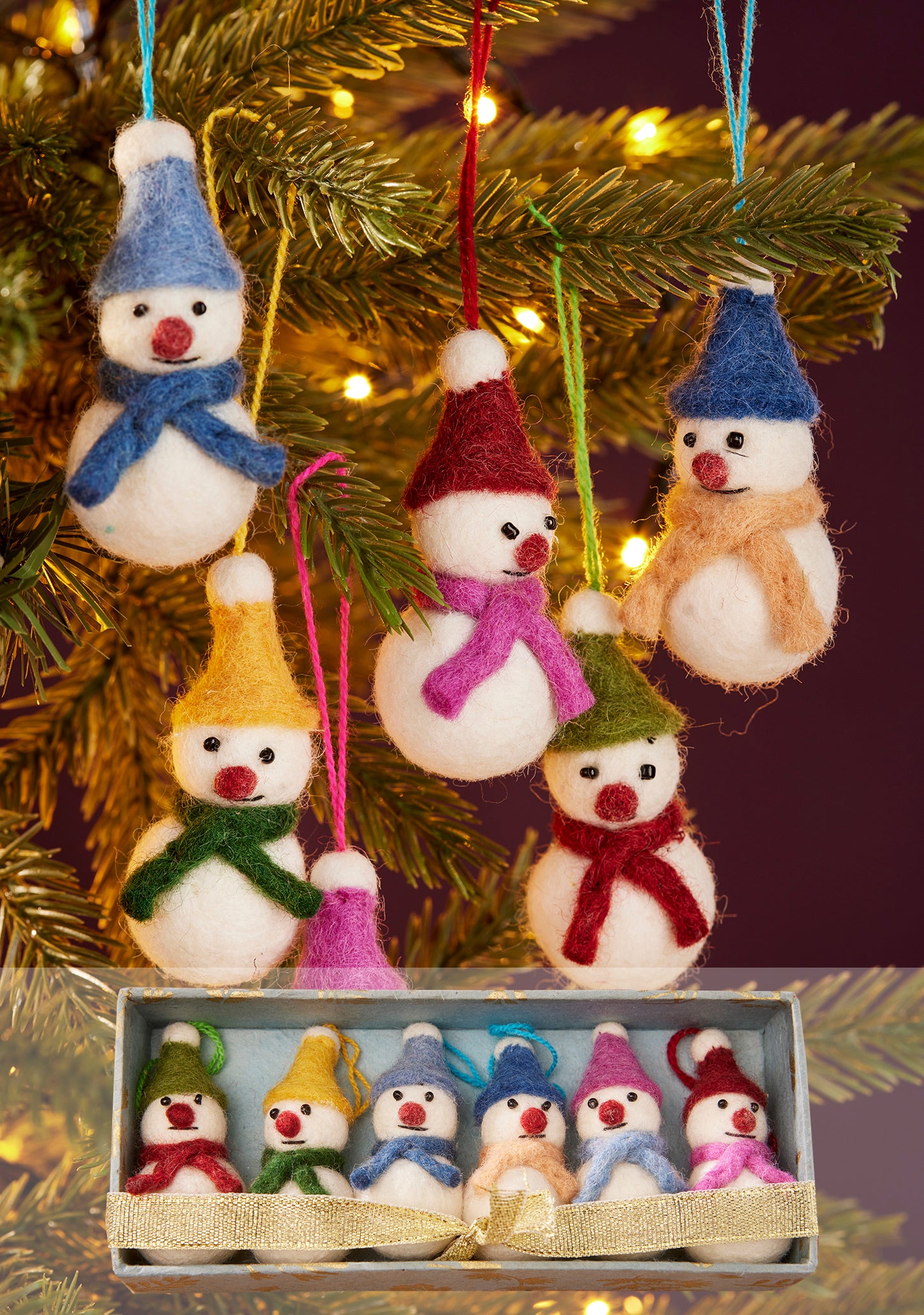 Namaste Set of 6 Felt Snowmen Decorations