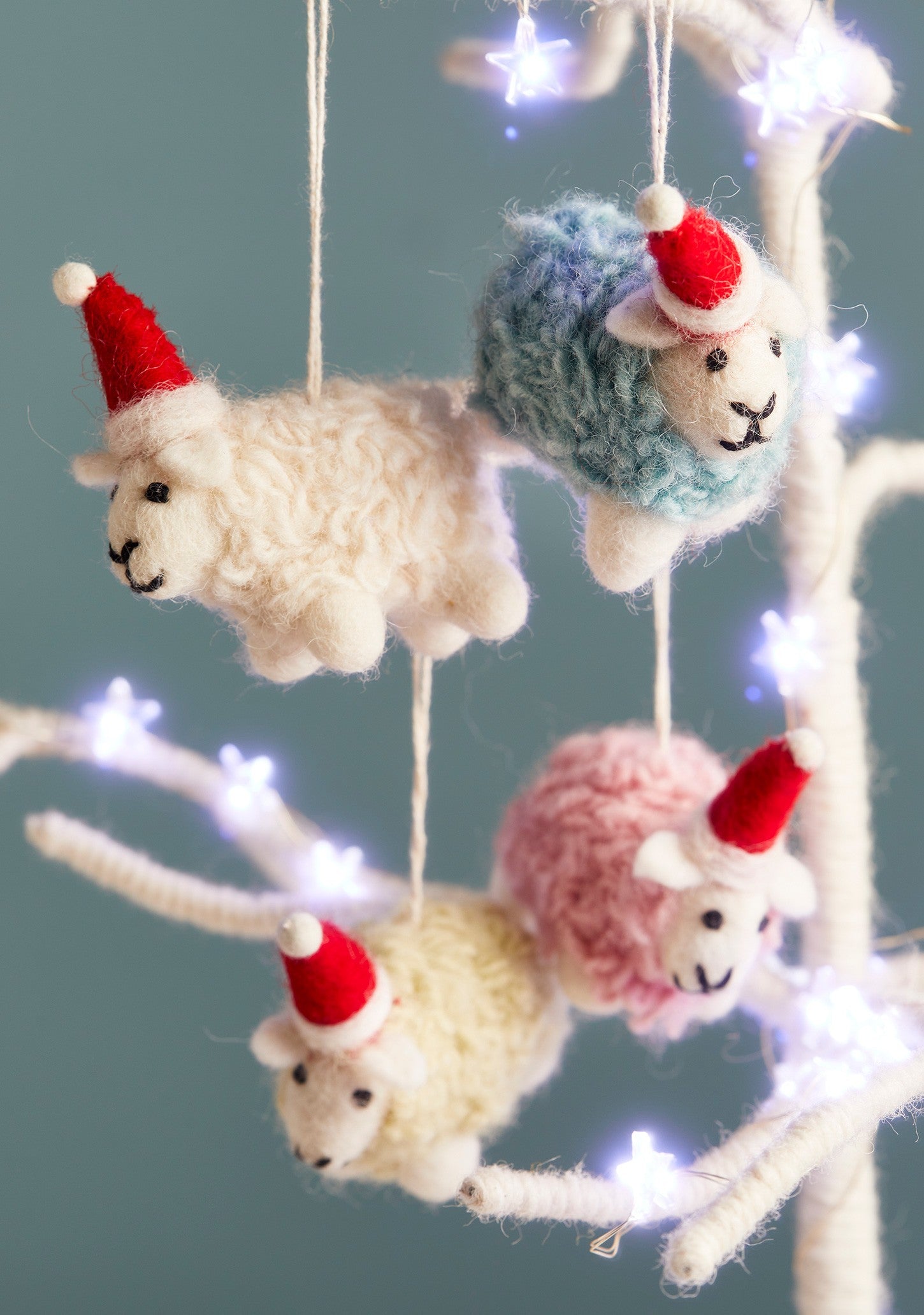 Namaste Woolly Felt Sheep in Santa Hat Decoration