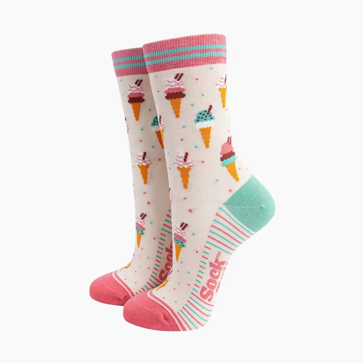 Ice Cream Cone Bamboo Socks in Cream