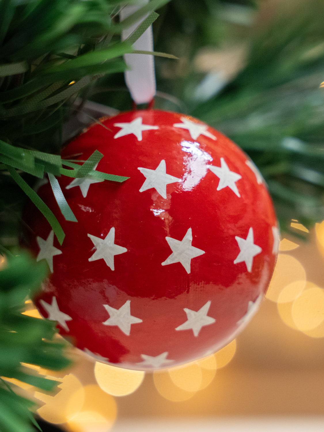 White Stars on Red Bauble