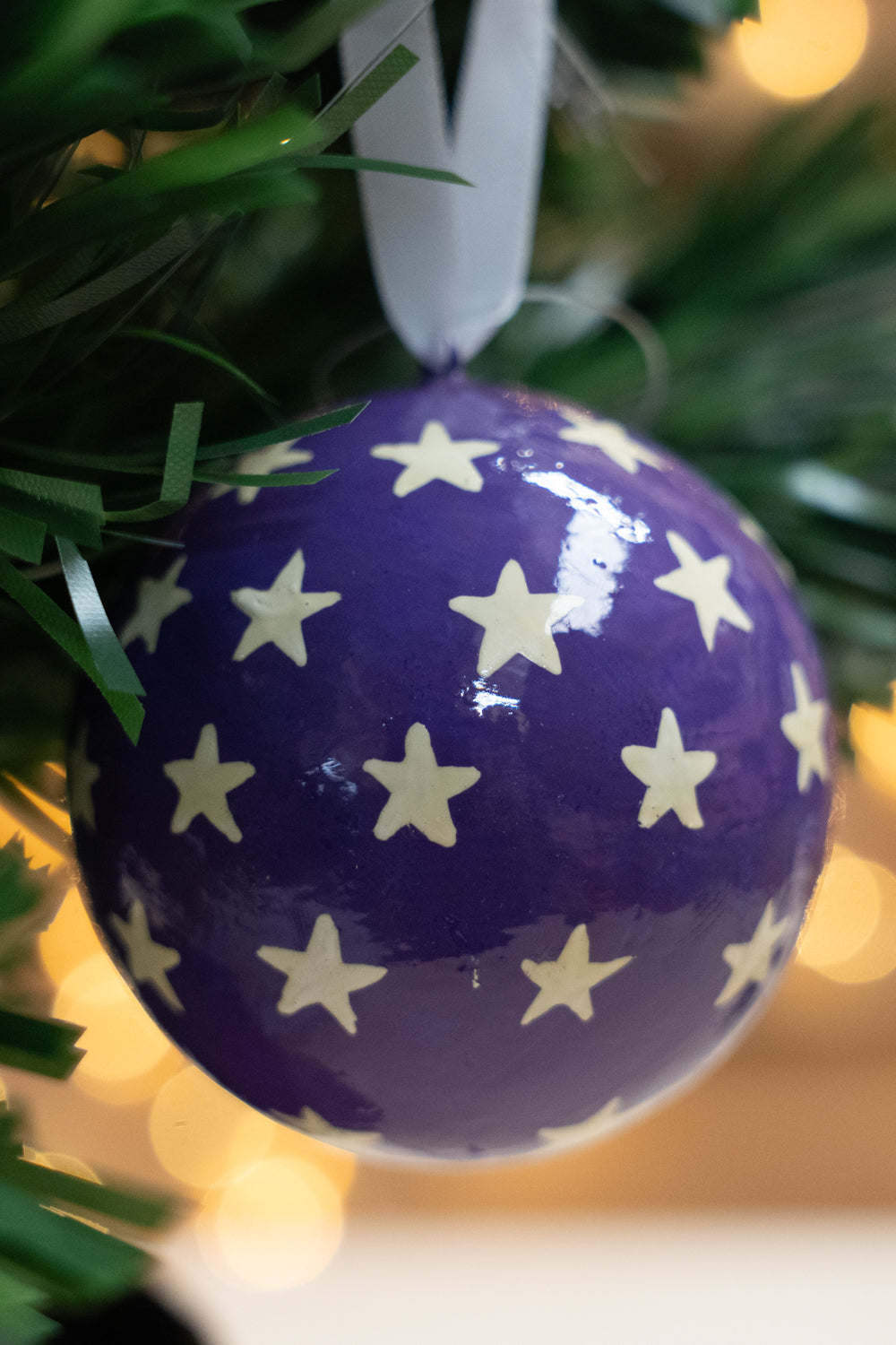 White Stars on Purple Bauble