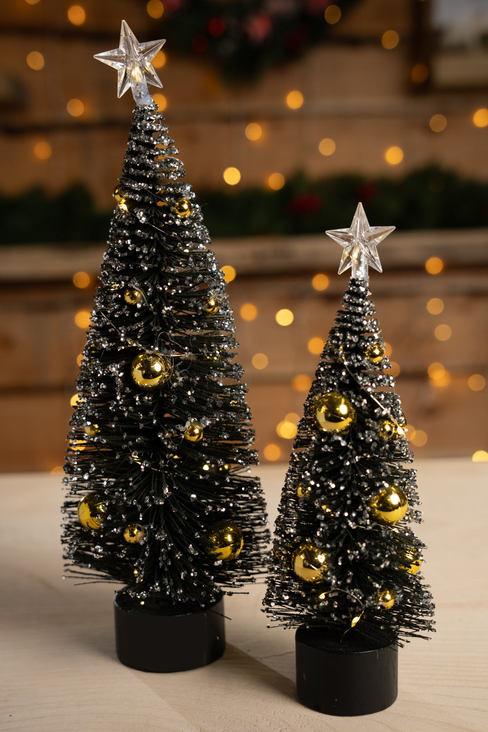 LED Bristle Tree - Gold Baubles
