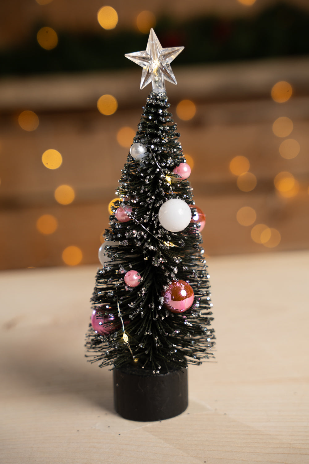 LED Bristle Tree - Pink Baubles