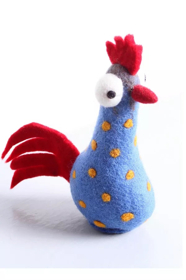 Funky Chicken Blue Felted Wool Ornament