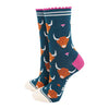Women's Bamboo Socks - Green/Cream, Highland Cow Leaves
