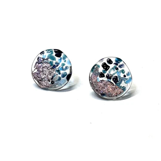 Helen Chalmers Dark & Stormy Glass and Palladium Stud Earrings