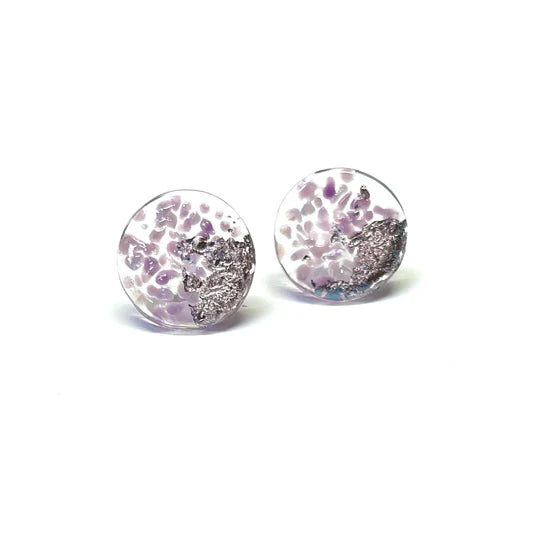 Helen Chalmers Lavender Glass & Palladium Midi Stud Earrings