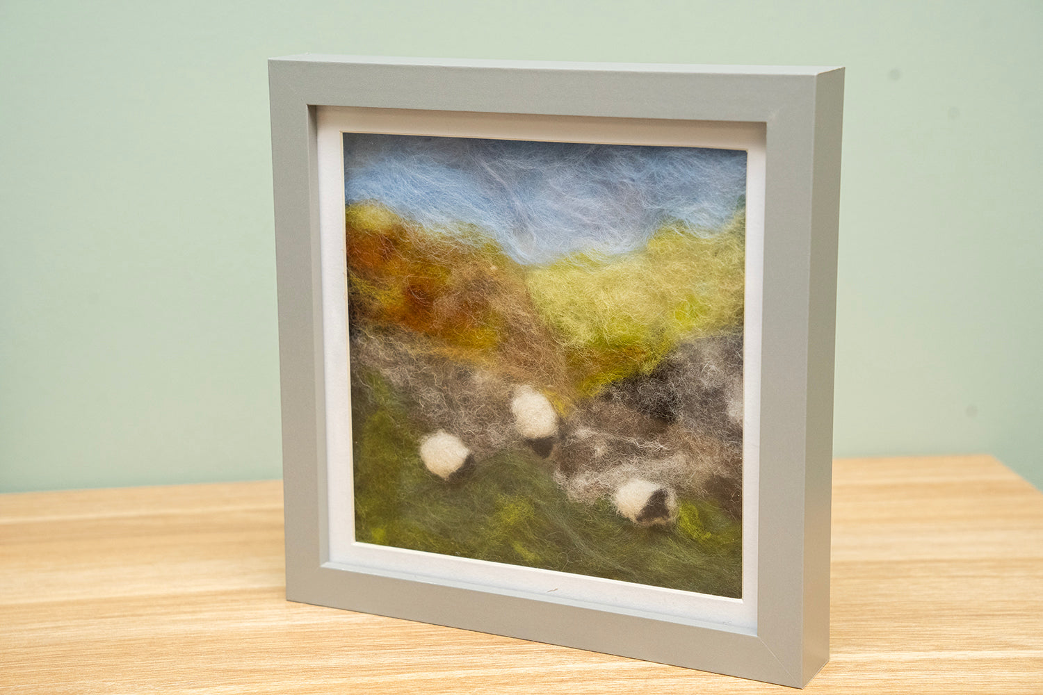 Needle Felt Sheep Landscape Picture (Framed)