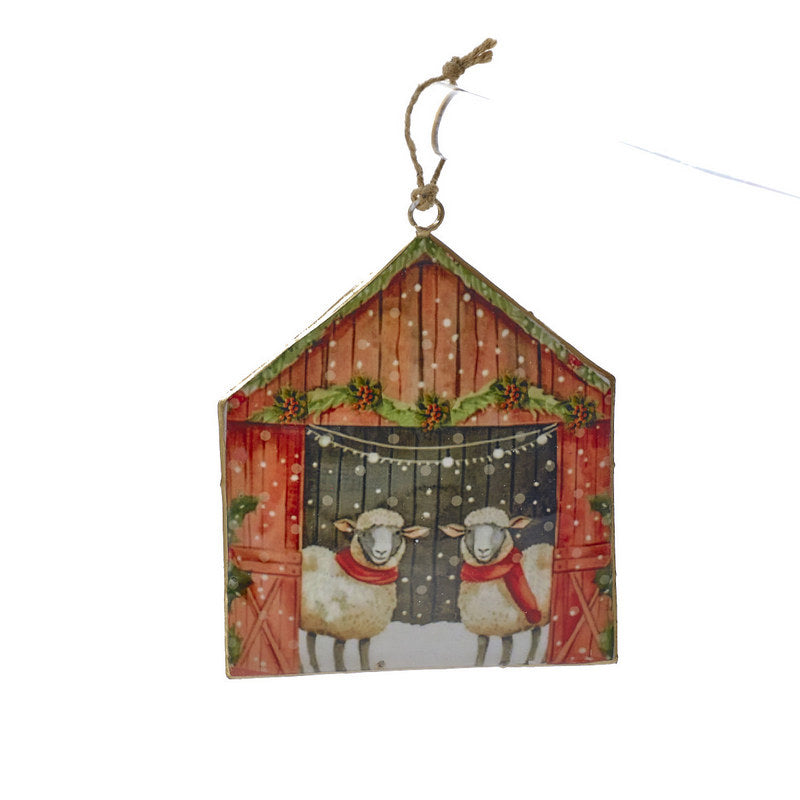 Christmas Sheep in Barn Hanging Decoration