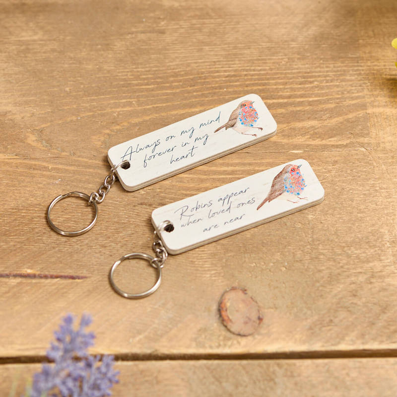 Robin Sentiment Wood Keyring