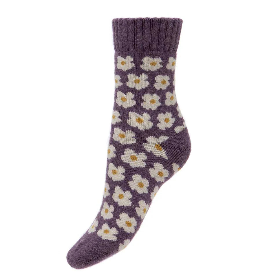 Purple Wool Blend Daisy Socks