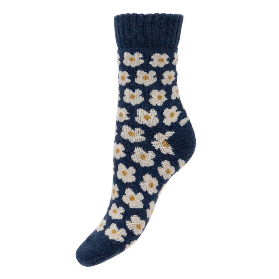 Blue Wool Blend Daisy Socks