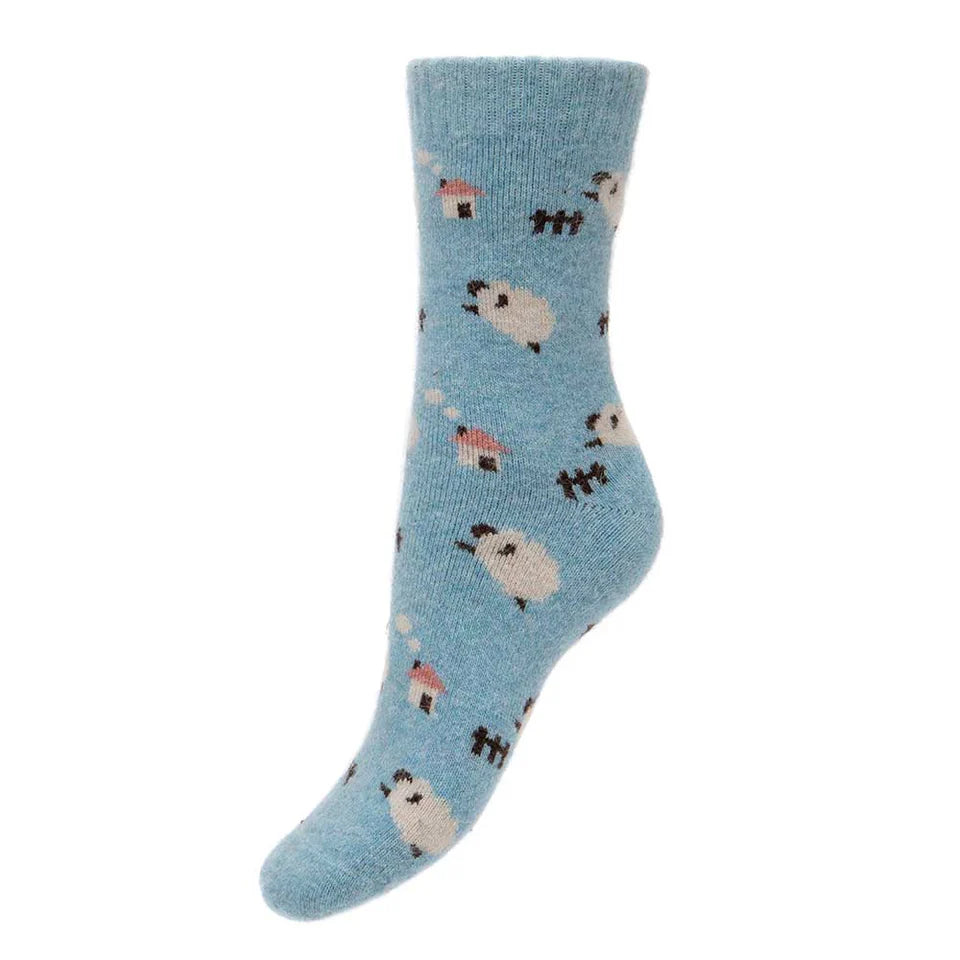 Blue Wool Blend Socks with Sheep