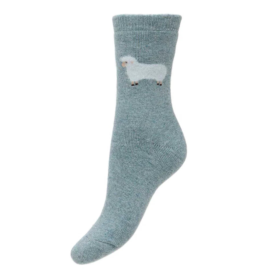 Light Blue Wool Blend Fluffy Sheep Socks
