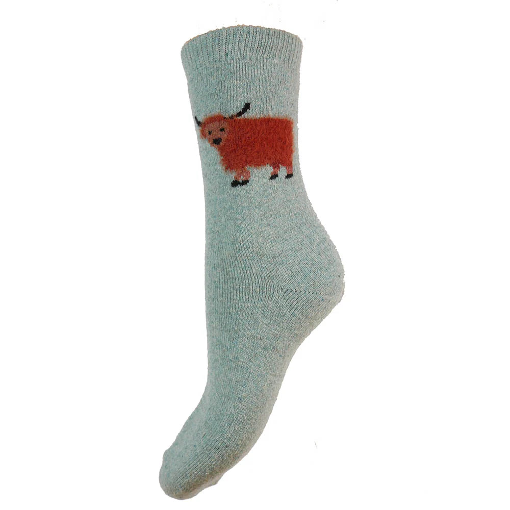 Blue Fluffy Highland Cow Socks