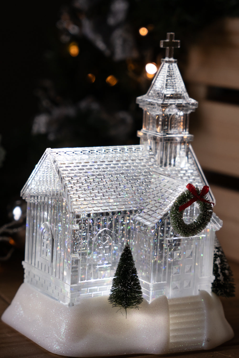 23cm Acrylic Church Glitter Water Spinner with White LED Lights